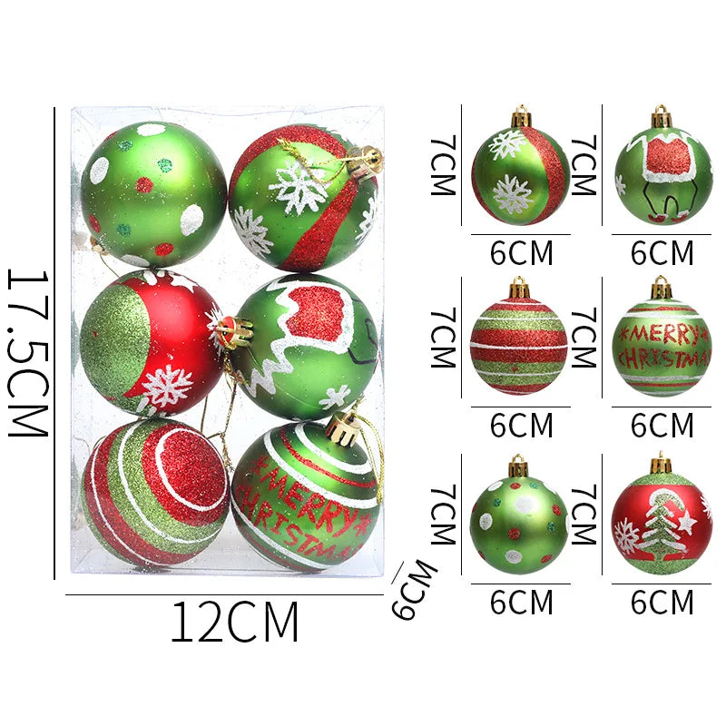 Bola de Natal Verde Branco Vermelho 6 Bolas de Natal Enfeite de 2,4 Polegadas Brilhantes