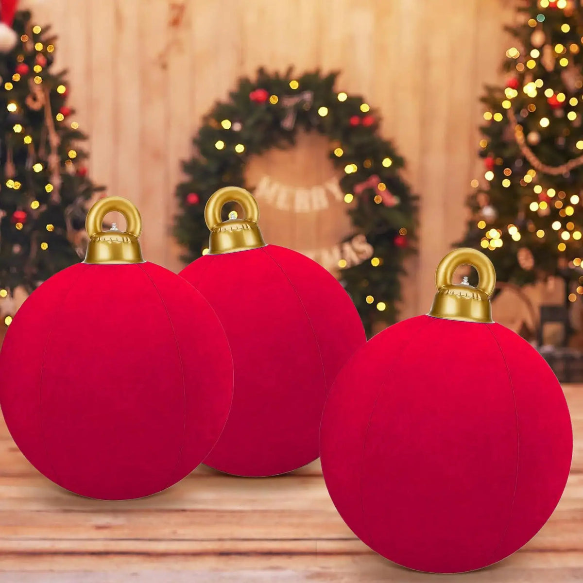 Bola de Natal Inflável Gigante de 60cm com Acabamento Aveludado, Bola Inflável Shoppings