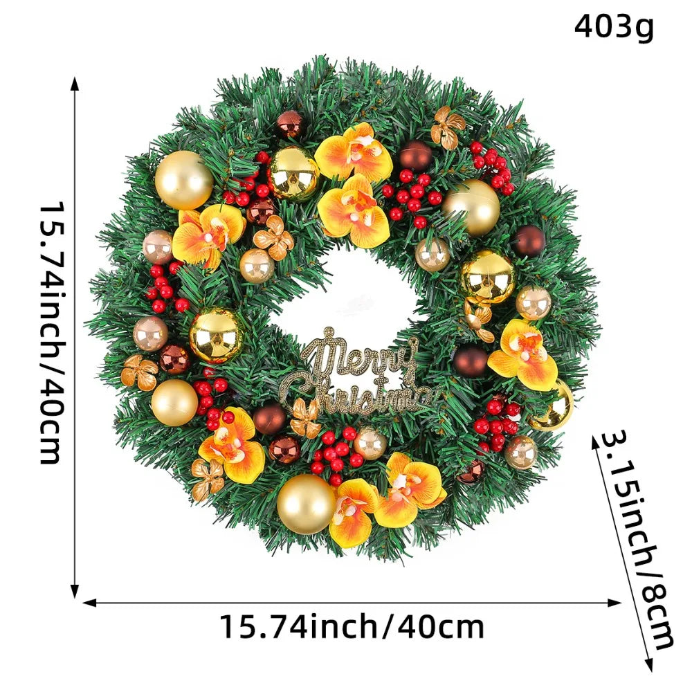 Guirlanda de Natal artificial e guirlanda de natal com flocos de Neve, coroa de 40CM
