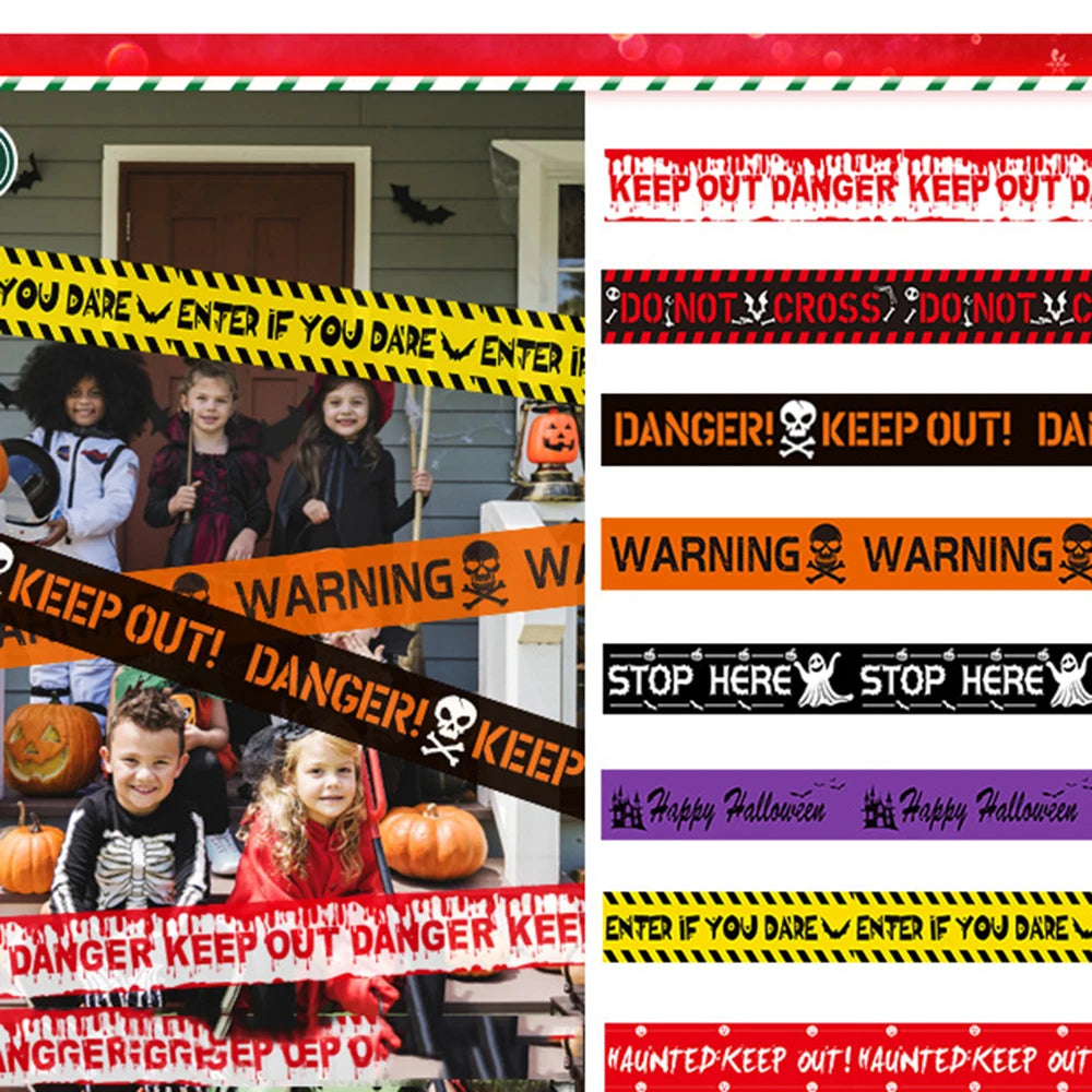 Pacote com 1 fita de advertência de Halloween, decoração de Halloween, fita de perigo