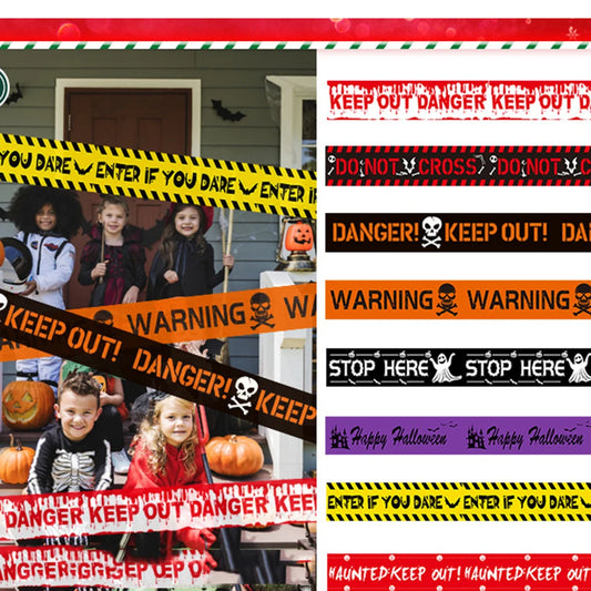 Pacote com 1 fita de advertência de Halloween, decoração de Halloween, fita de perigo