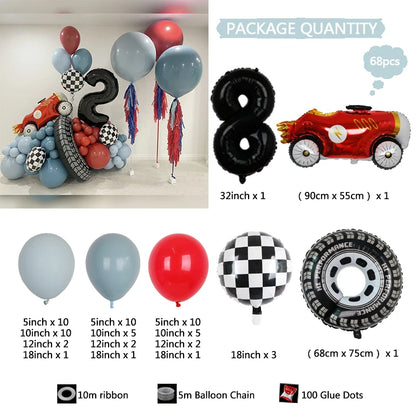Kit Festa Hot Wheels 68 balões metalizados quadriculados vermelhos e brancos em formato