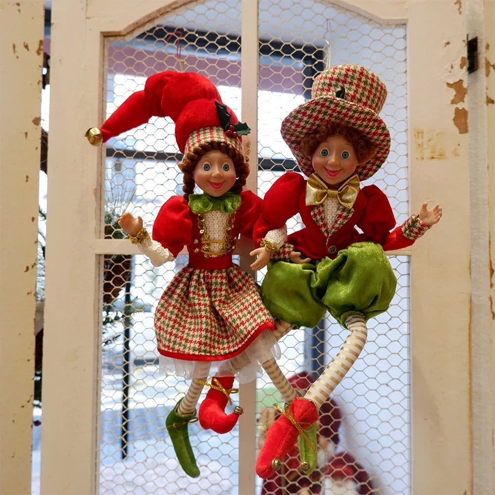 Conjunto de 2 elfos de Natal de 66 cm, adorável elfos vermelhos e verdes para pendurar