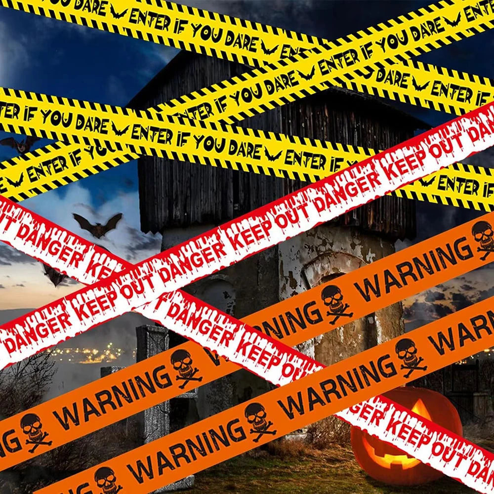 Pacote com 1 fita de advertência de Halloween, decoração de Halloween, fita de perigo