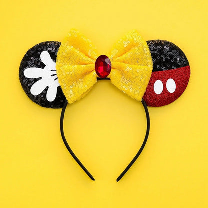 Tiaras Acessórios Disney orelha de rato com laço brilhante, Lantejoula de dupla celebração