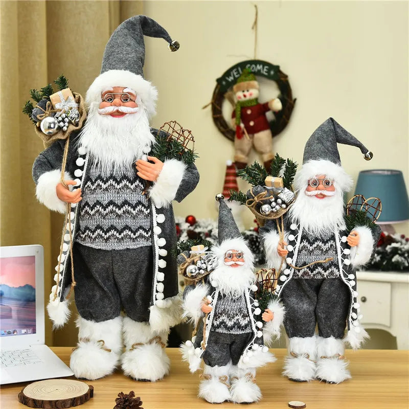 Boneco de Papai Noel em pé, enfeite de Natal para festa de Natal, lareira e férias 40cm