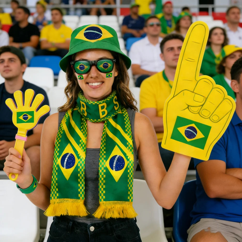 Kit Torcedor Brasil 6 Peças, Futebol Copa, Cachecol, Kit Torcedor Brasil Copa do Mundo