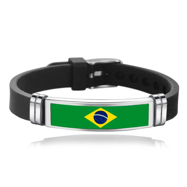 Pulseira de Copa do Mundo (Brasil) Pulseira masculina  bandeira do Brasil mola Preto 23 cm