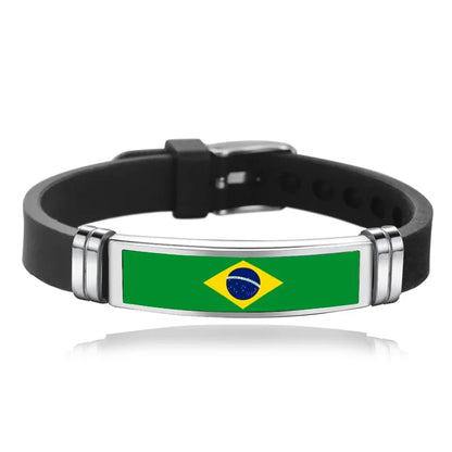 Pulseira de Copa do Mundo (Brasil) Pulseira masculina  bandeira do Brasil mola Preto 23 cm