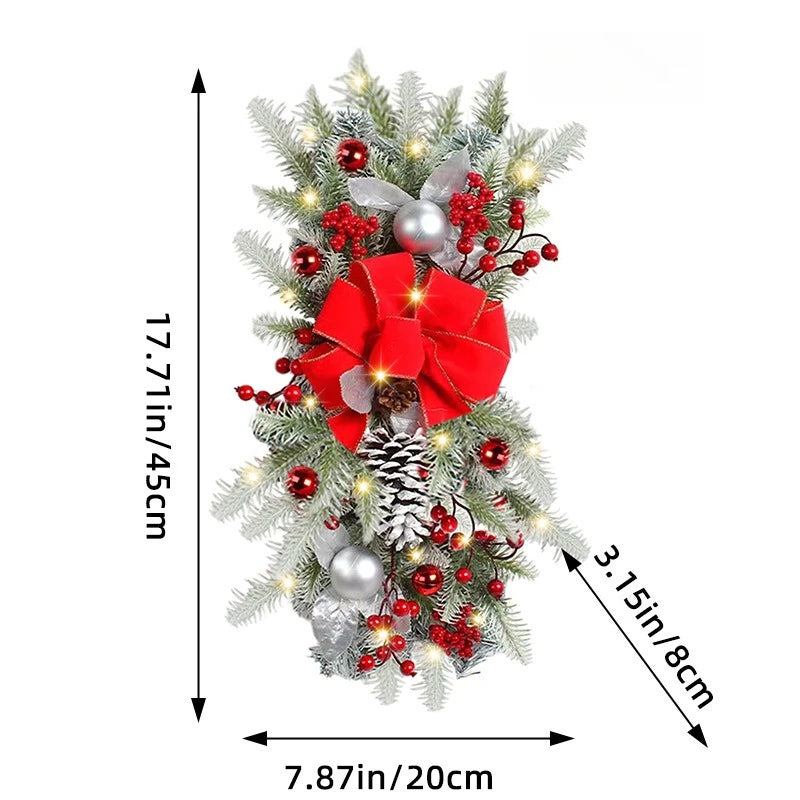 Guirlanda natalina com neve artificial Decoração de Natal Guirlanda Natal Porta Rattan