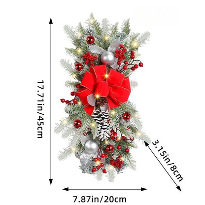 Guirlanda natalina com neve artificial Decoração de Natal Guirlanda Natal Porta Rattan
