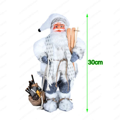 Boneco Papai Noel Figura de Papai Noel Bonita em Pé, Colecionável, Boneca de Papai Noel para Mesa de Escritório, Lantejoulas Prateadas