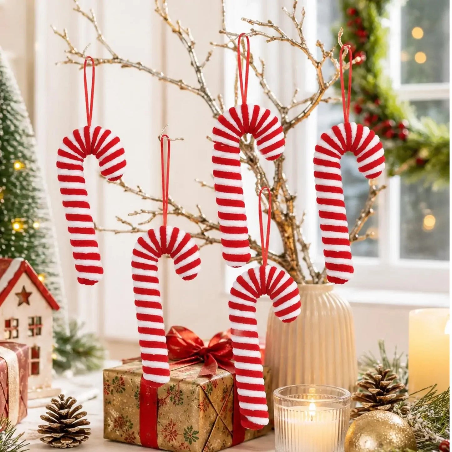 Enfeites de Natal em Forma de Bastão de Açúcar Vermelho 10 peças Sortidas 18cm Grande
