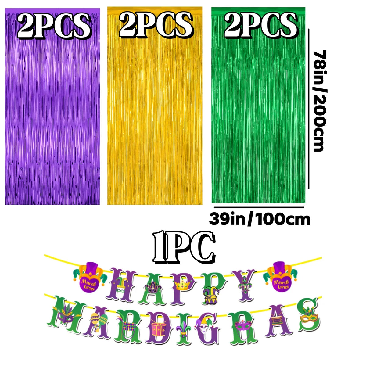 Cortinas Metalizadas Franjas  Conjunto Inclui Cortinas nas Cores Roxo, Dourado e Verde Tradicionais Carnaval