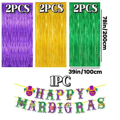 Cortinas Metalizadas Franjas  Conjunto Inclui Cortinas nas Cores Roxo, Dourado e Verde Tradicionais Carnaval