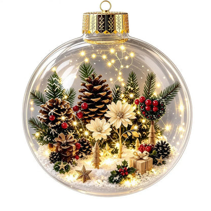Bola de Natal Acrílica Transparente Iluminada (com Cerca de 8cm a 10cm), Enfeite de Natal Tipo Bola de Natal