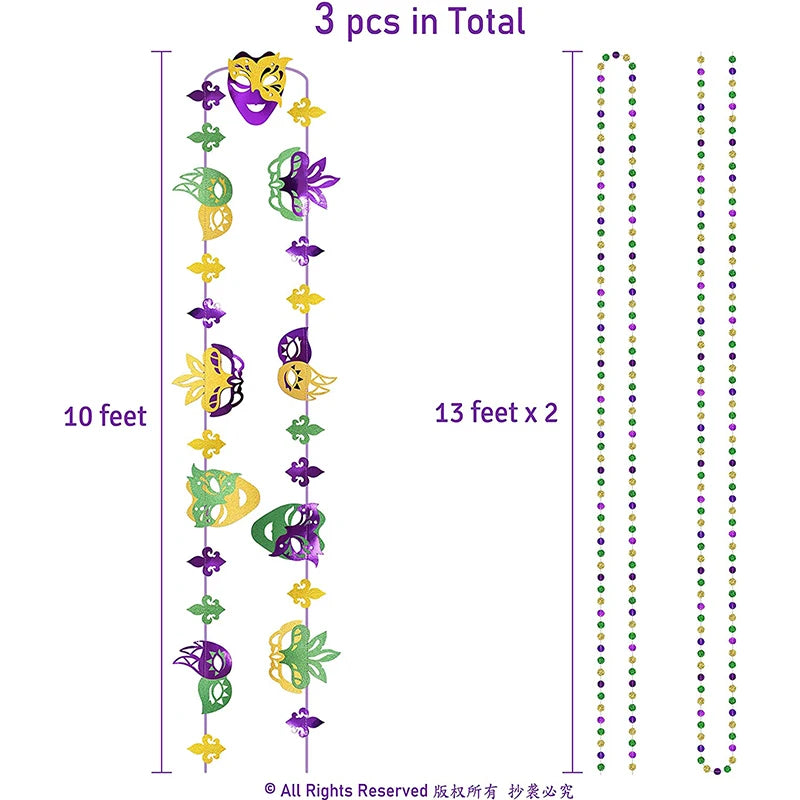 3 peças banner de serapilheira carnaval roxo amarelo verde glitter  guirlanda