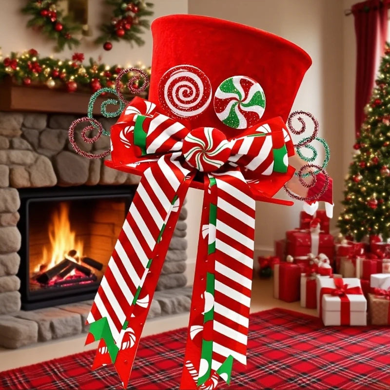 Ponteira Decorativa Árvore de Natal, Enfeite de Árvore Natalina Chapéu Vermelho com Bengalas