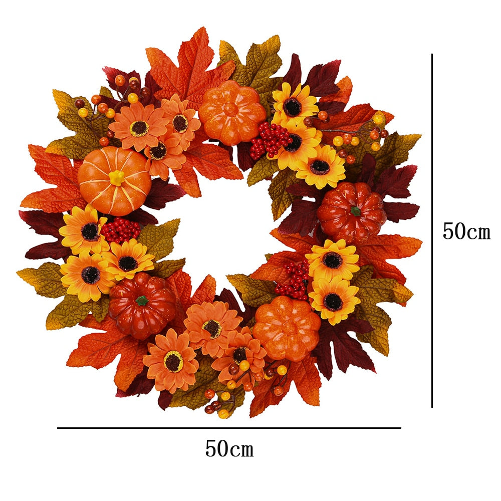 Coroa de abóbora de folha de bordo branca de 45 cm, guirlanda