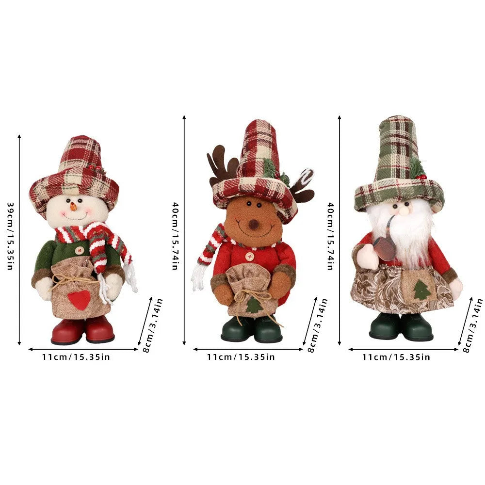 Boneco Ornamentos de Boneco Pelúcia Natal Papai Noel Sentado Boneco de Neve e Alce