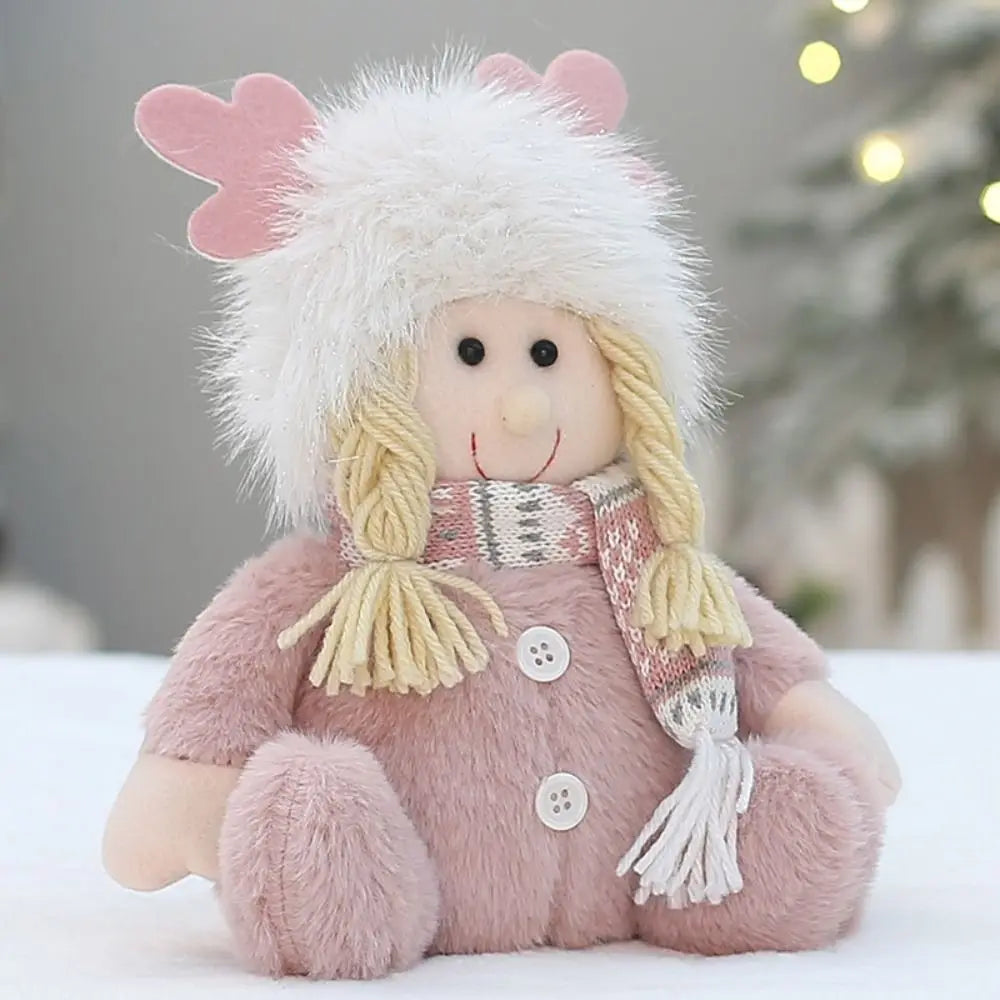 Boneco de Árvore de Natal Festivo Natal Rosa de Pelúcia Tecido Figure Desktop Decoração