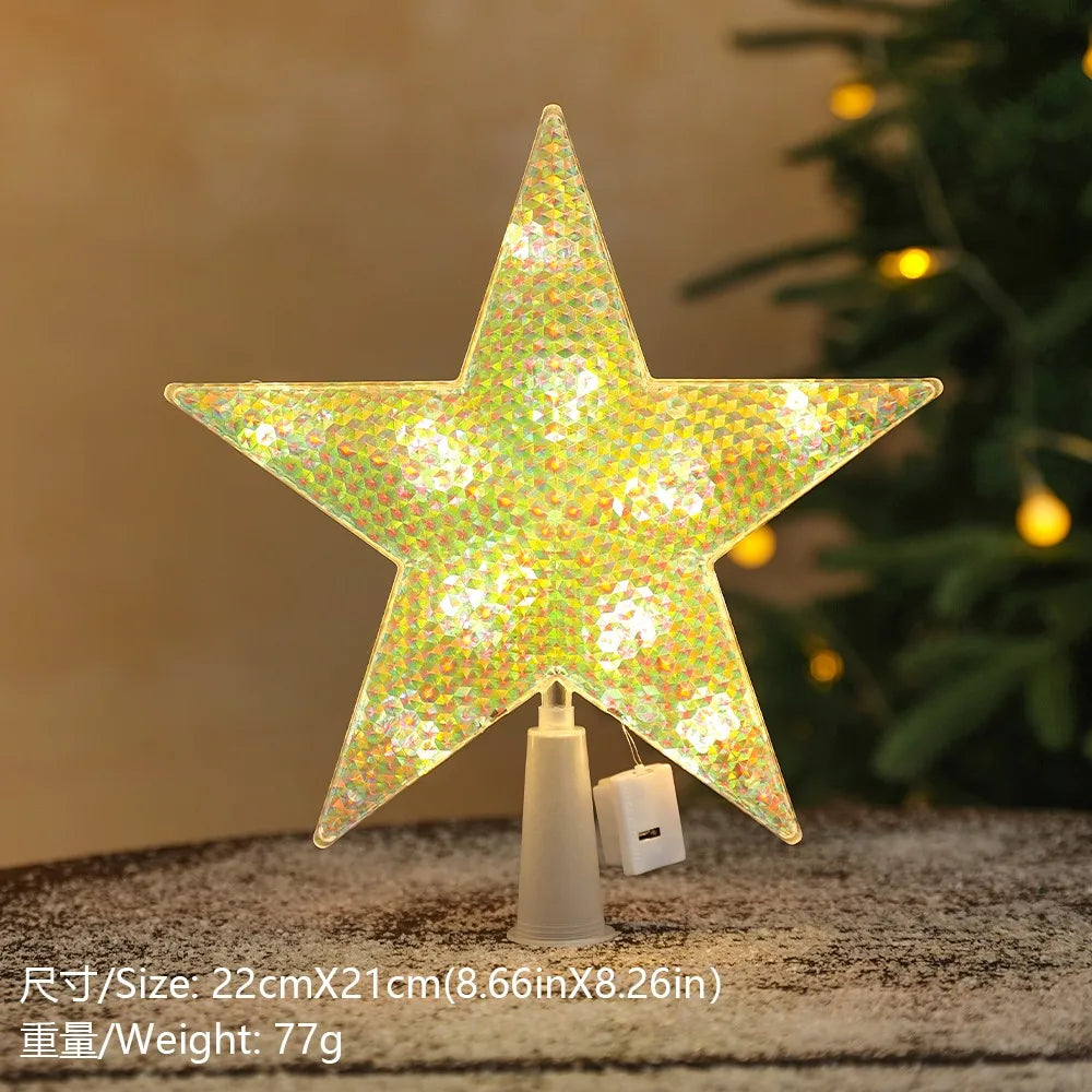 Estrela Ponteira para Árvore de Natal Colorida LED, 15 cm, Pisca-Pisca