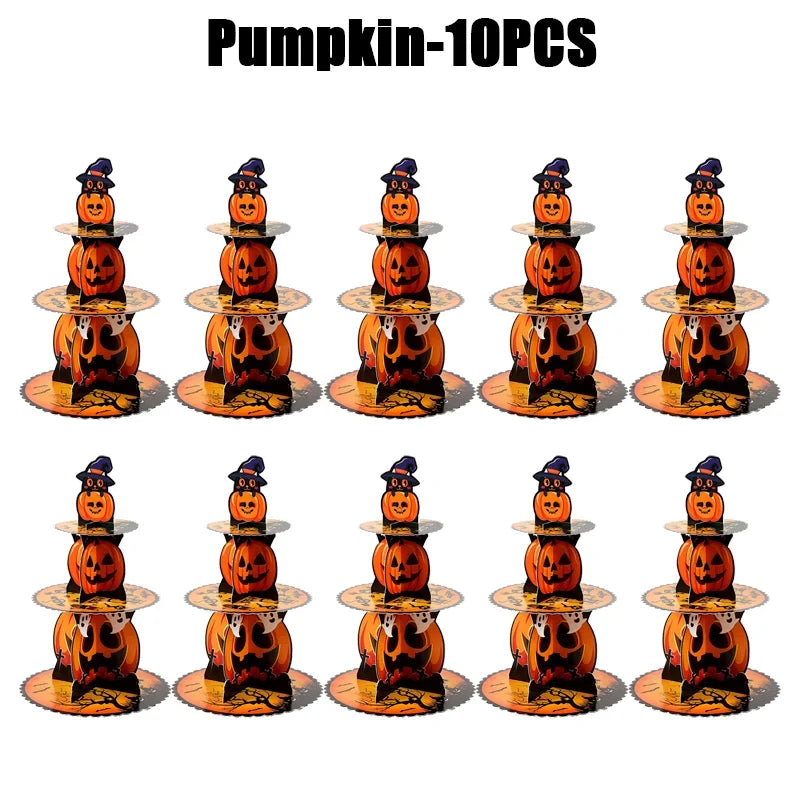 Suporte de Cupcake de Halloween de 3 Camadas Torre e Bolo Torre Morcego de Abóbora