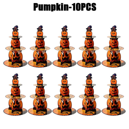 Suporte de Cupcake de Halloween de 3 Camadas Torre e Bolo Torre Morcego de Abóbora