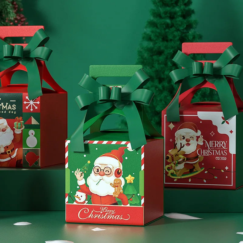 Caixas de doces de Natal vermelho com alças 3D caixas de presentes festa Natal