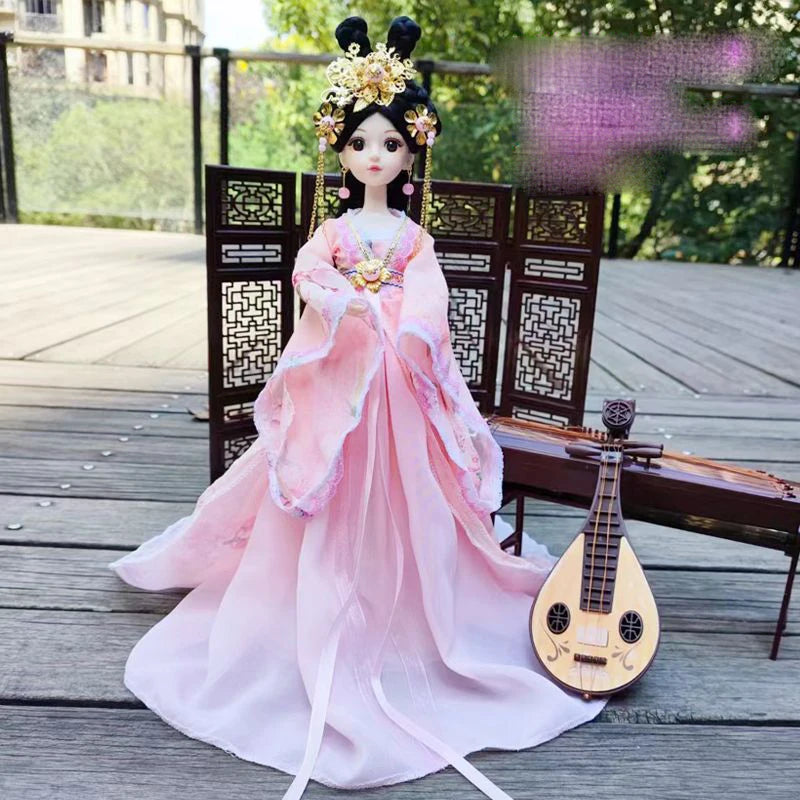 Boneca chinesa para menina, de boneca da Ásia com sapatos de suporte, cocar, boneca
