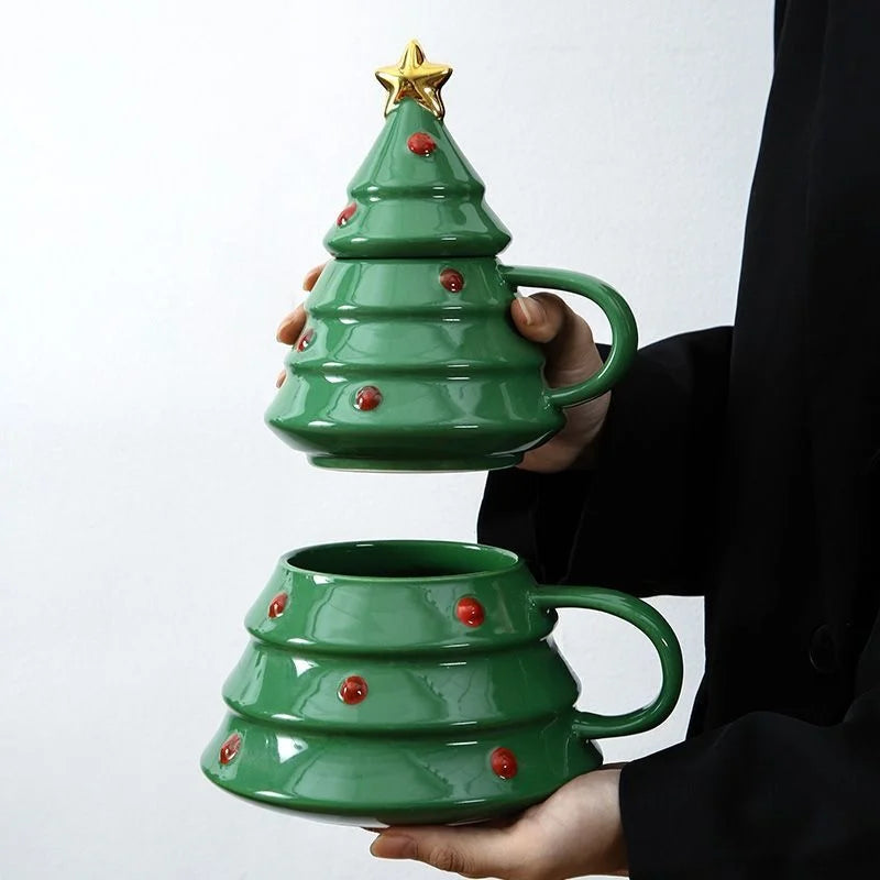 Caneca com Tampa Tree Magic Cerâmica 450ml - A\CASA - Verde Escuro
