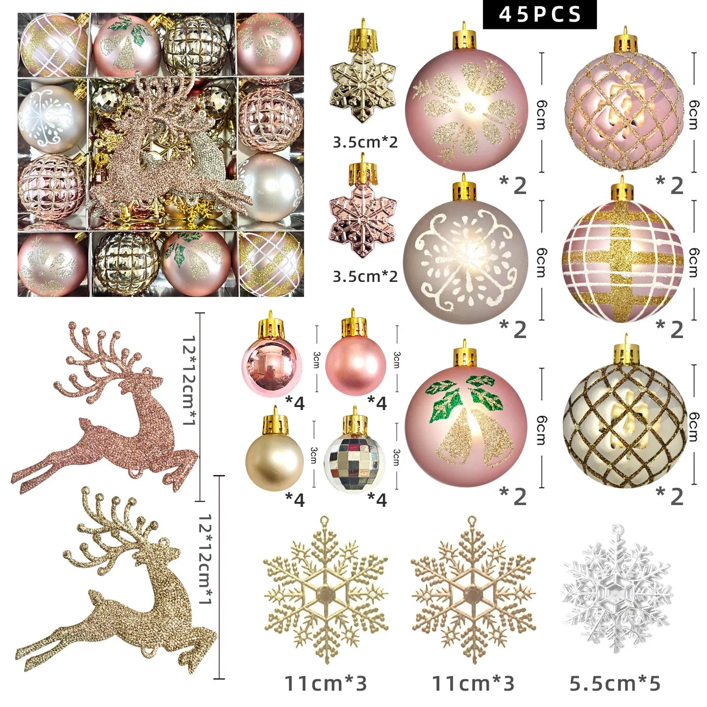 Bola de Natal Conjunto de 45 Peças de Enfeites de Bola de Natal Enfeites de Natal Variados