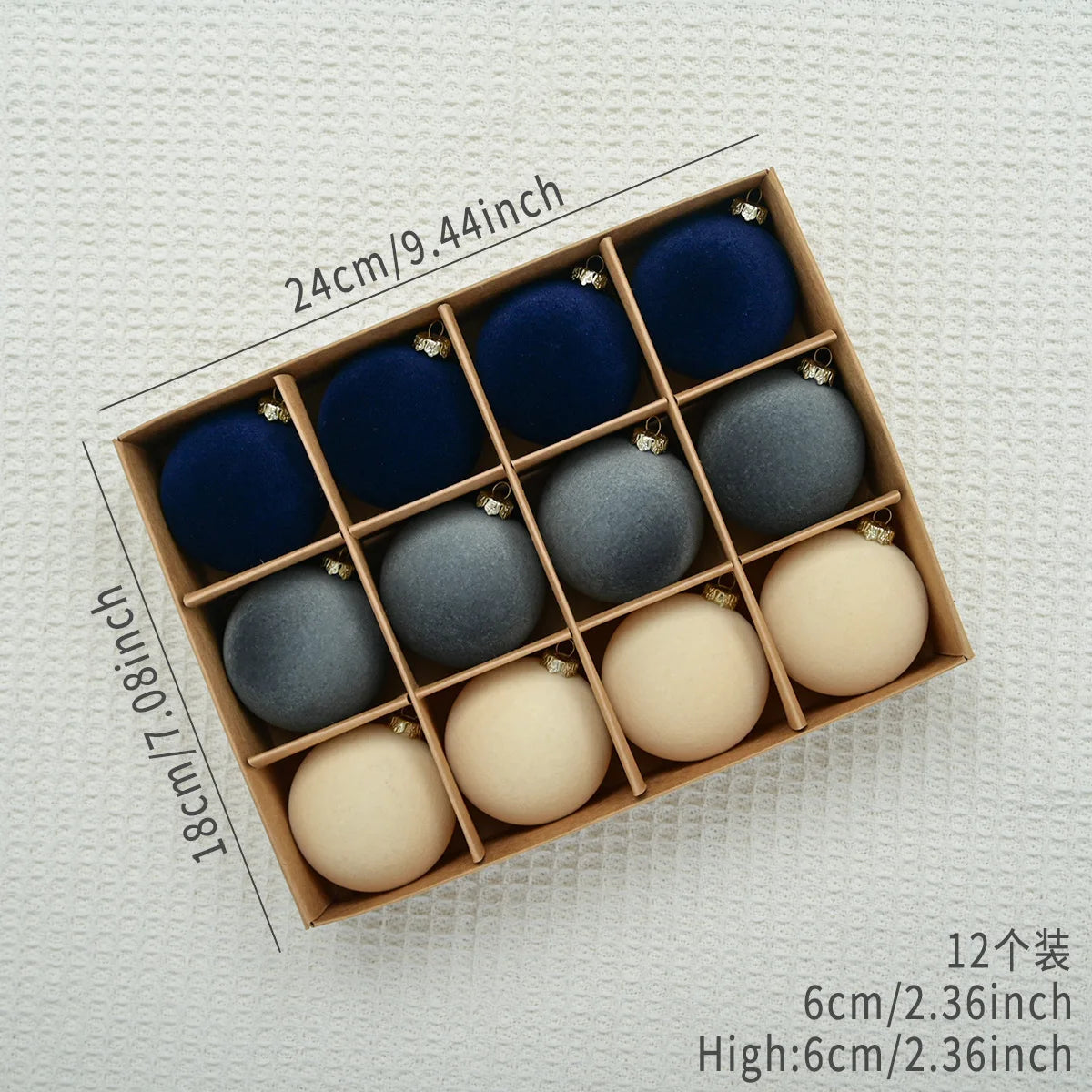 Bola de árvore de Natal reunida Veludo - 12 peças de enfeite de árvore bolas reunidas