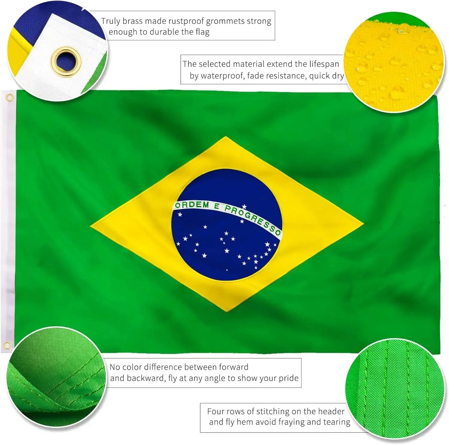 Bandeira + do Brasil 145cm x 90cm da Marca Minha Bandeira - Dupla Face