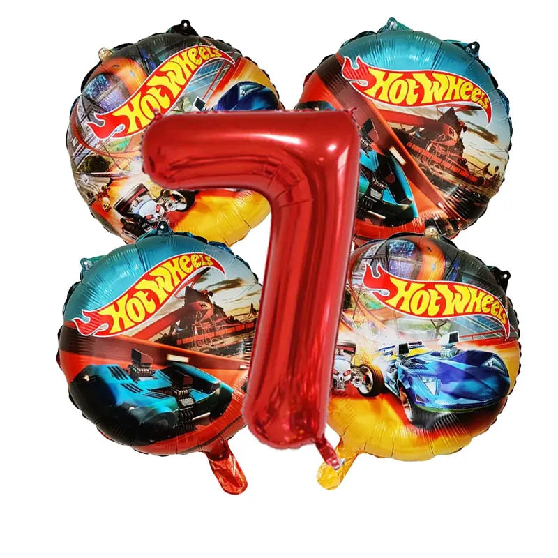 Kit Balão Metal Hot Wheels Frente/verso + Número+vareta 5 Und Kit de arco de balão carro