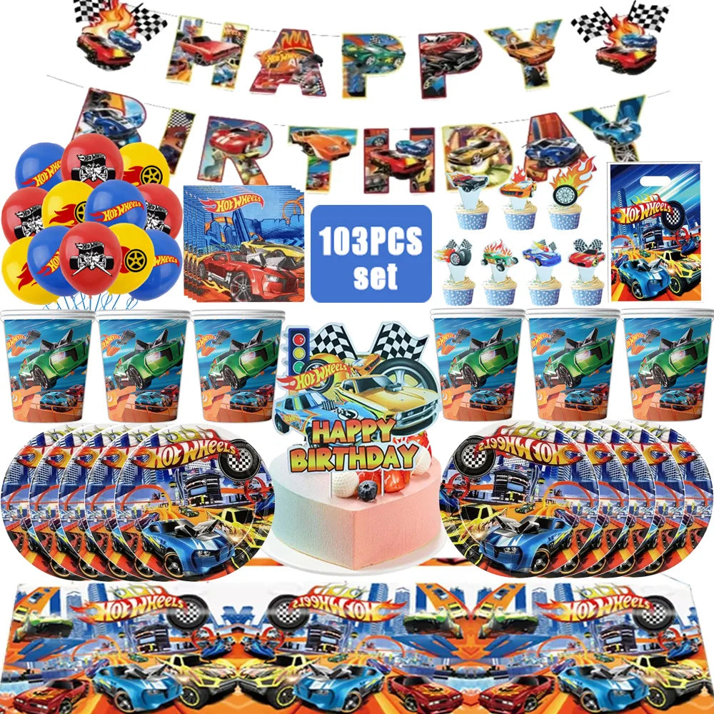 Kit Festa Hot Wheels Conjunto de decoração para festa de aniversário com toalha de mesa