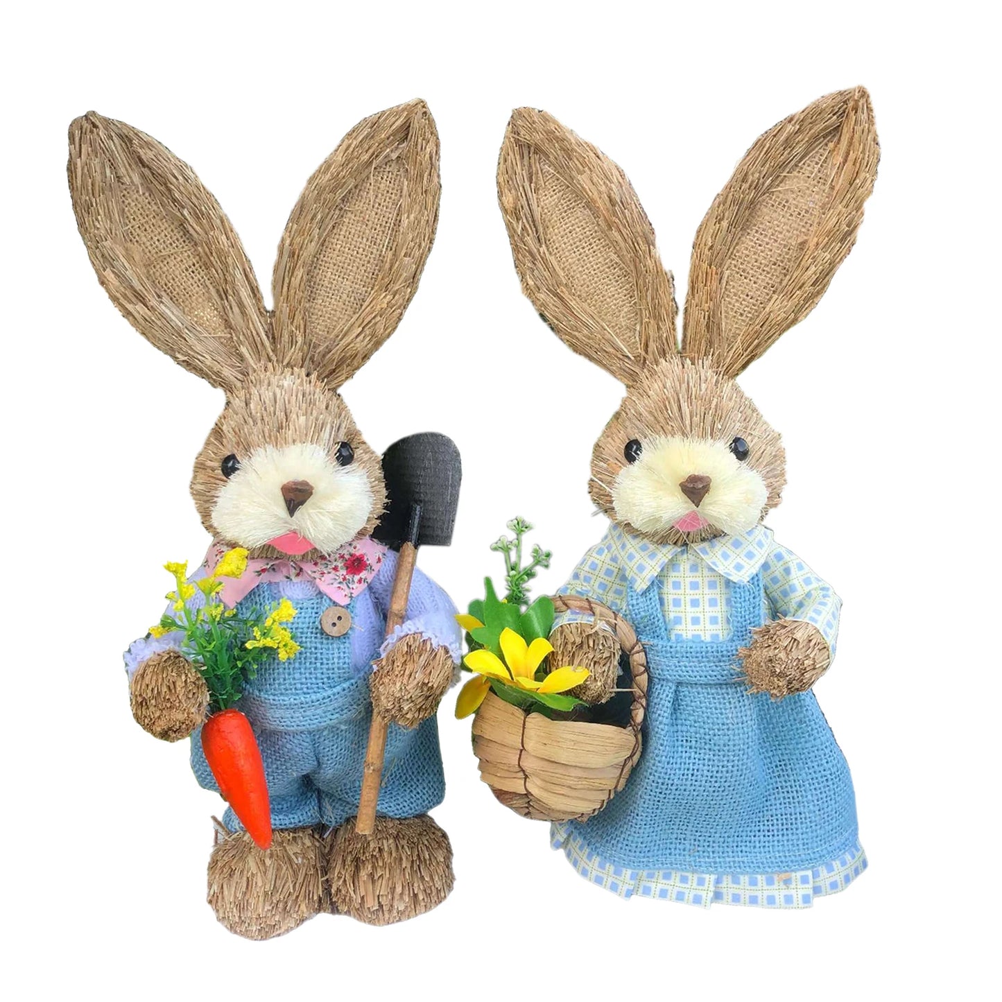 Casal De Coelhos De Páscoa Decoração Enfeite Coelhinhos - 35cm