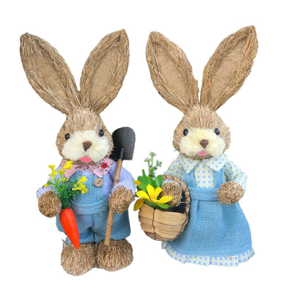 Casal De Coelhos De Páscoa Decoração Enfeite Coelhinhos - 35cm