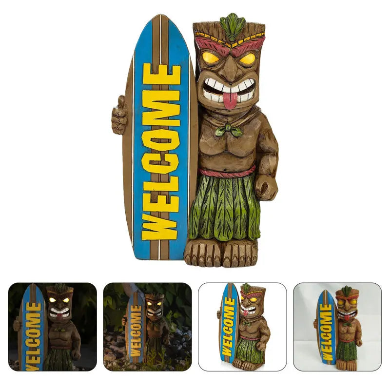 Estátua de Prancha de Surf Tiki de Boas-vindas, Estátua de Jardim Com Enfeites