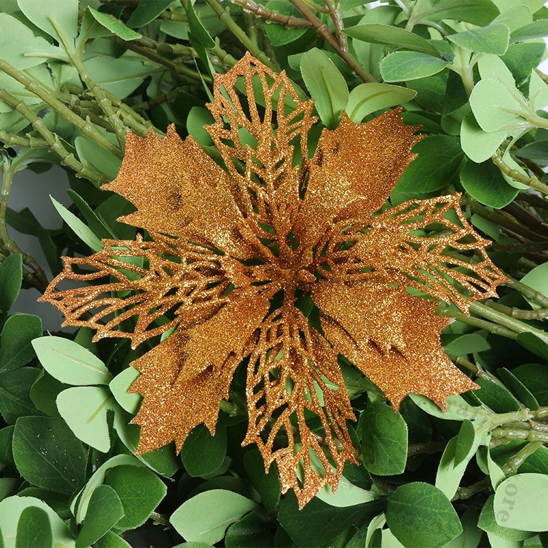 Flores pingente glitter natal 10 Peças natal de simulação de plástico decorativa de flores