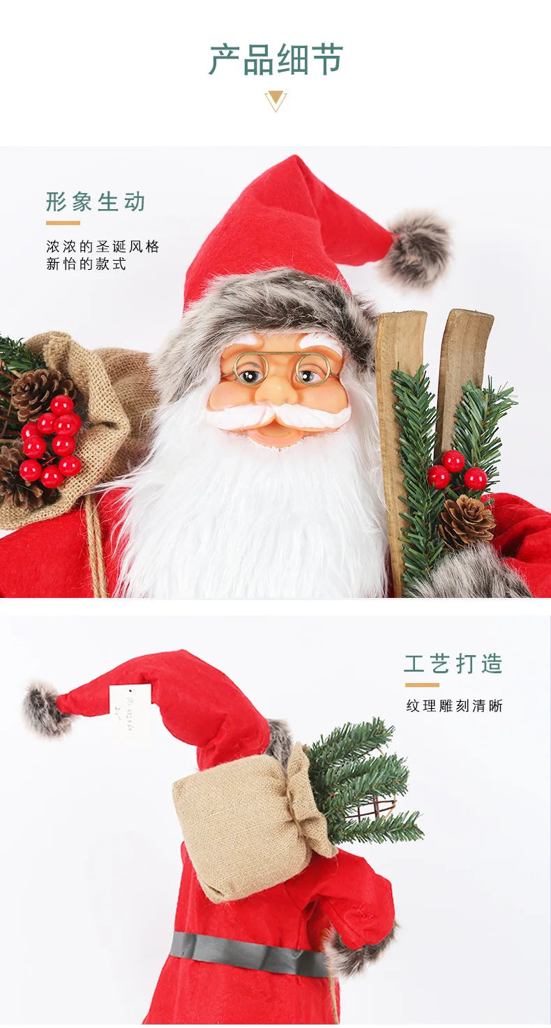 Boneco de Papai Noel em pé, enfeite de Natal para festa de Natal, lareira e férias 40cm