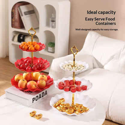 Prato de Frutas de 3 Camadas Estilo Nórdico Fruteira Suporte Frutas Pratos de Mesa Talheres