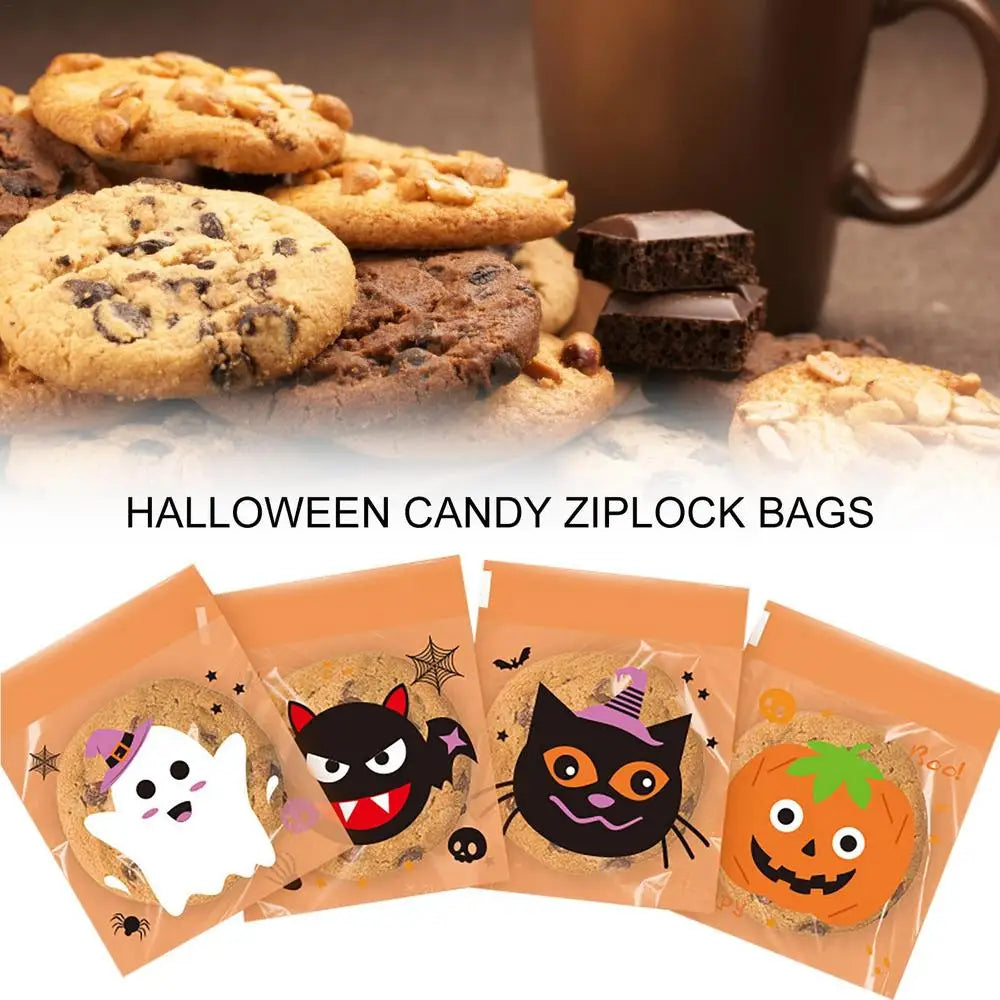 100 Unidades de sacos transparentes de Halloween sacos autoadesivos biscoitos doces