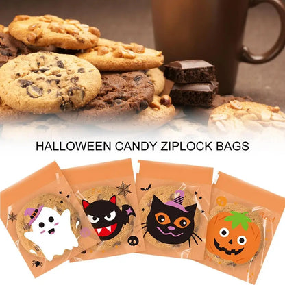 100 Unidades de sacos transparentes de Halloween sacos autoadesivos biscoitos doces