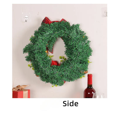 Guirlanda de Natal iluminada de 37,5 cm com grande laço xadrez de búfalo, pinhas e frutas