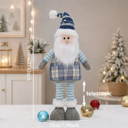 Boneco de Papai Noel Azul Decoração de Natal em Tecido Xadrez Azul com Papai Noel