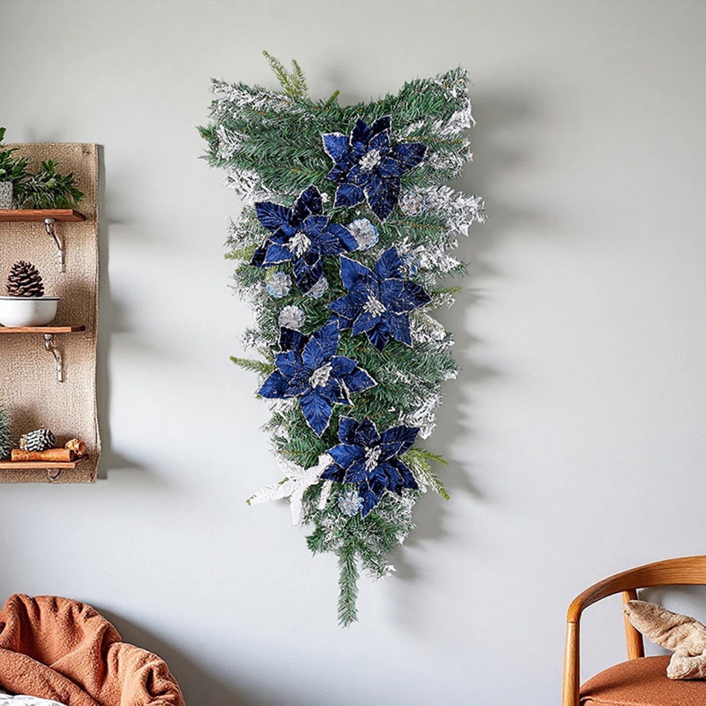 Guirlanda de Natal Azul Escuro em forma de gota para escadas de Natal, guirlandas Natal