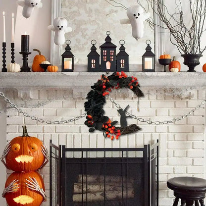 Guirlanda de gato lunar de Halloween Guirlanda de flores, estrelas, lua e gato