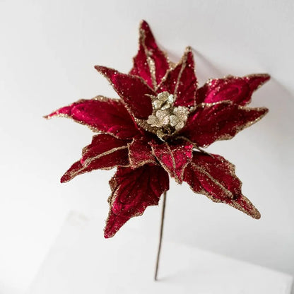 Flores com glitter de Natal 28 cm enfeites de guirlanda de árvore Natal poinsétia flor artificial