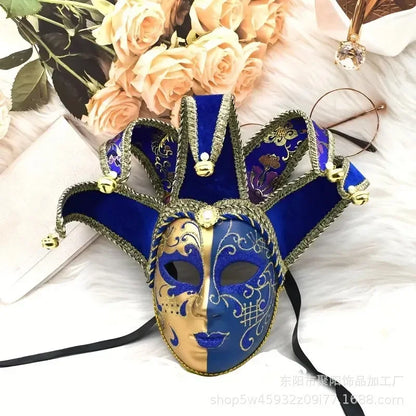 Máscara Veneziana de Bobo da Corte (Piada Divertida / Bobo da Corte) em Vermelho e Dourado